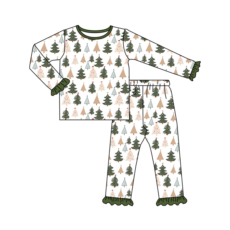 Baby Girls Christmas Tree Shirt Pants Pajamas Clothes Sets Preorder(moq 5)