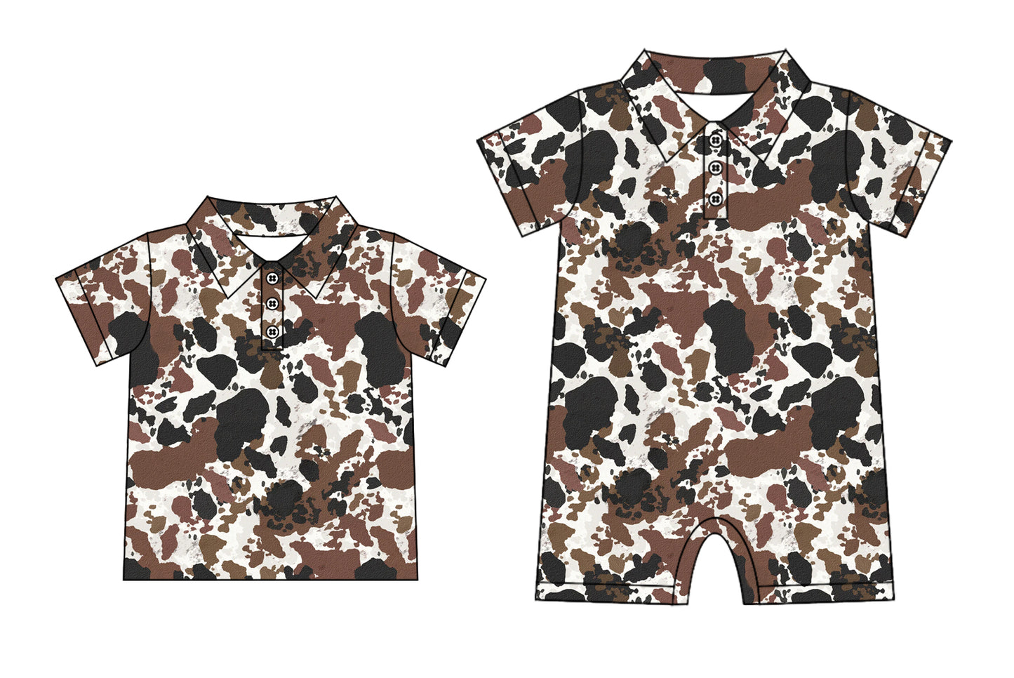 Preorder moq 5 Custom Baby Boys Short Sleeves Button Brown Camo Polo Shirts Top Rompers