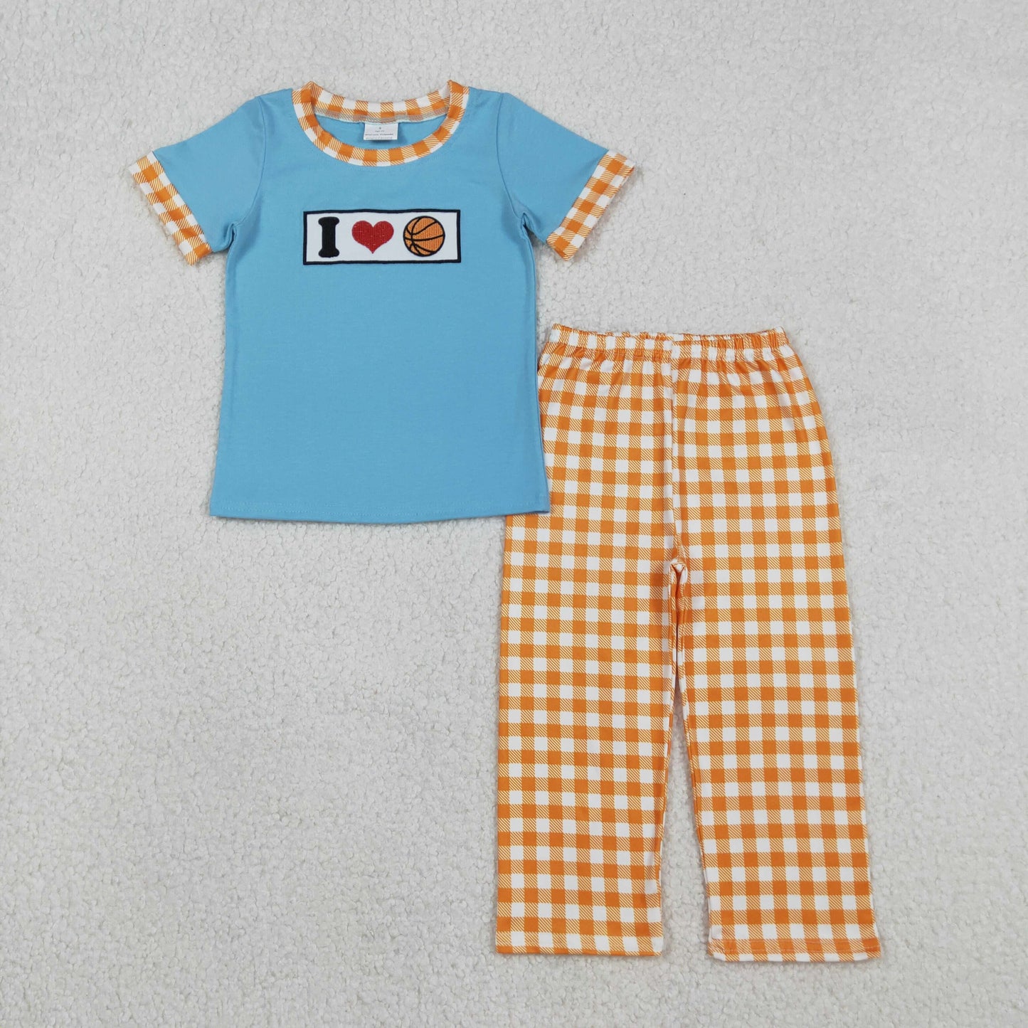 Embroidery I Love Basketball Baby Boys Top Checked Pants Team Clothes Sets