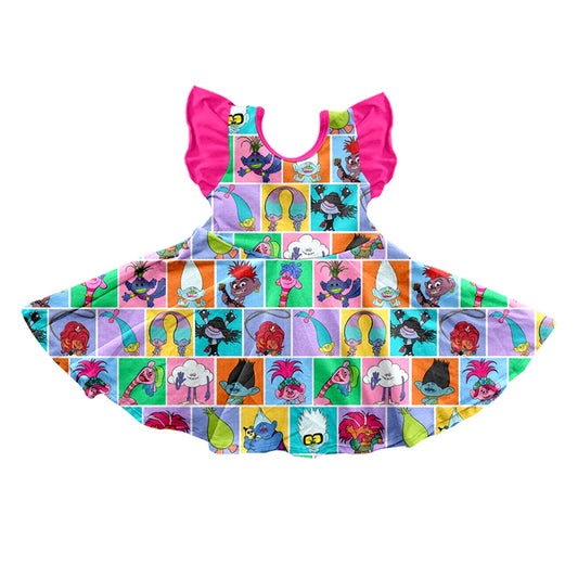 Baby Girls Cartoon Colorful Hair Flutter Sleeve Knee Length Dresses preorder (moq 5)