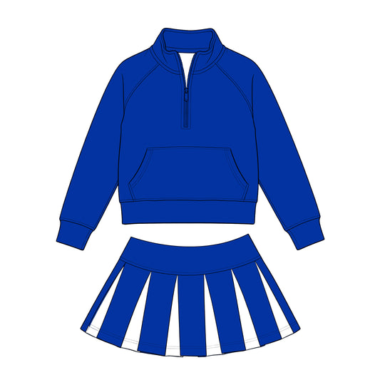 Preorder (moq 5)Baby Girls Zip Pocket Pullovers Blue White Skirt Short Clothes Set