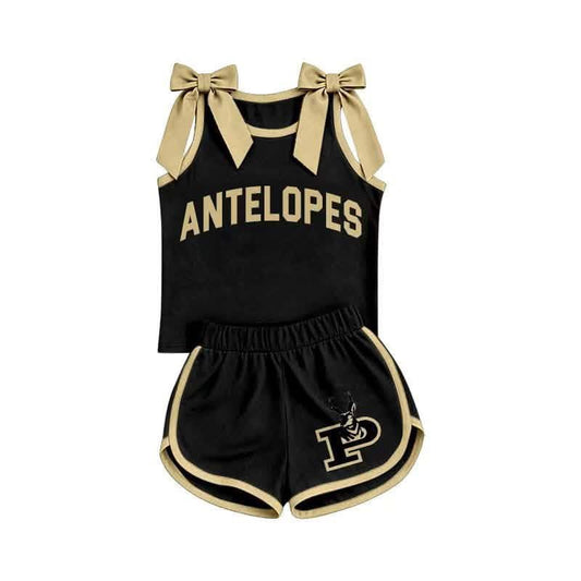 Preorder (moq 5)Baby Girls Antelopes Bows Sleeveless Top Shorts Team Clothes Sets