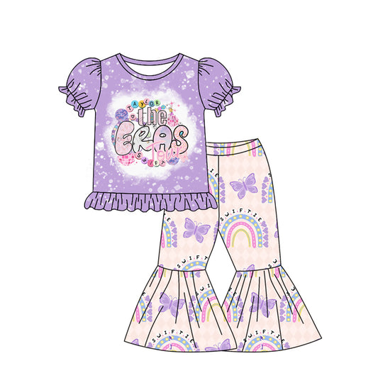 Preorder (moq 5)Baby Girls Lavender Singer Shirt Butterfly Bell Pants Outfits Clothes Sets