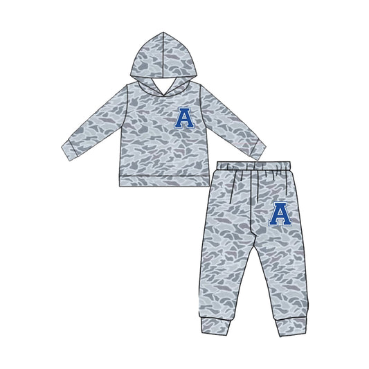 Preorder(moq 5)Baby Boys Grey Camo Hooded Blue A Pants Team Clothes Sets
