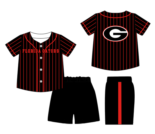 Preorder (moq 5)Baby Boys Red Stripe Florida Gators Button Top Shorts Team Clothes Sets