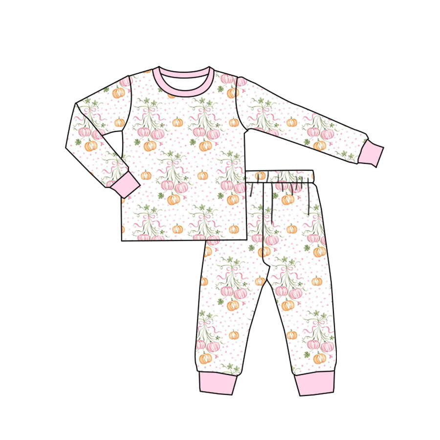 Baby Girls Pumpkin Bows Top Pants Pajamas Clothes Sets Preorder(moq 5)