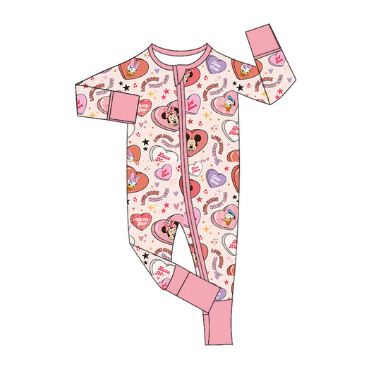 Baby Girls Pink Valentines Cartoon Hearts Zip Rompers preorder(moq 5)