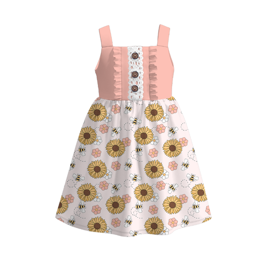 Baby Girls Sunflower Straps Knee Length Dresses Preorder(moq 5)