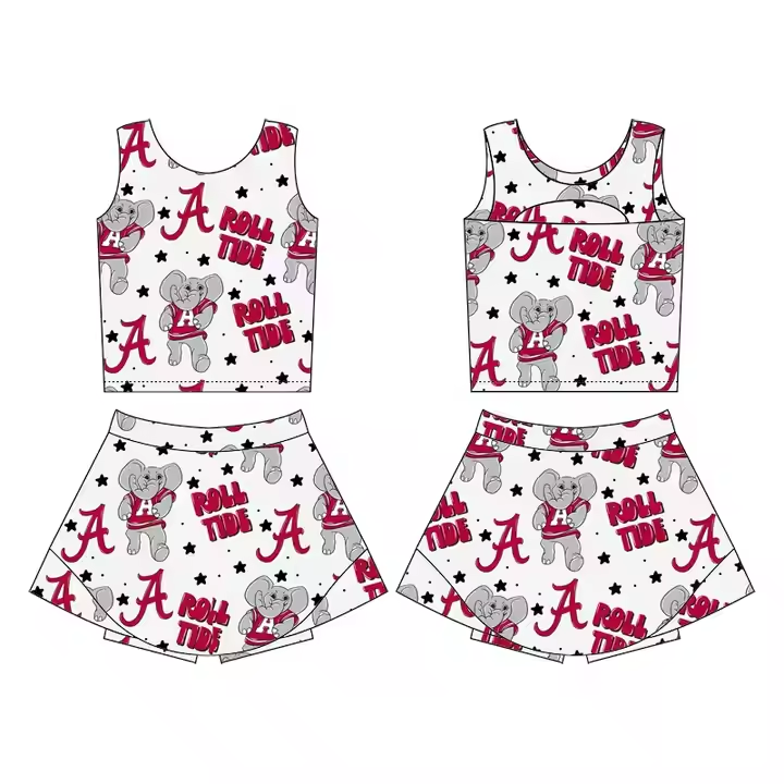Preorder (moq 5)Baby Girls Roll Tide Elephant Team Sleeveless Top Skort Set