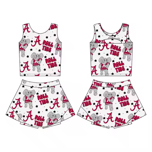 Preorder (moq 5)Baby Girls Roll Tide Elephant Team Sleeveless Top Skort Set