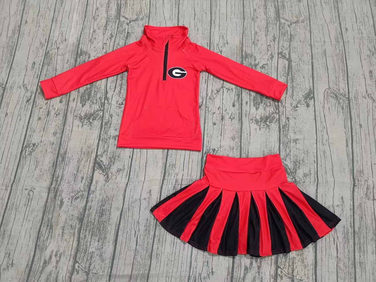 Preorder (moq 5) Baby Girls Georgia Zip Pockets Pullovers Pleated Skirt Short Team Sets