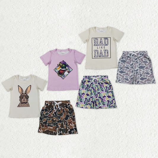 Sibling Baby Boys Rabbits Ducks Top Camo Pockets Shorts Clothes Sets