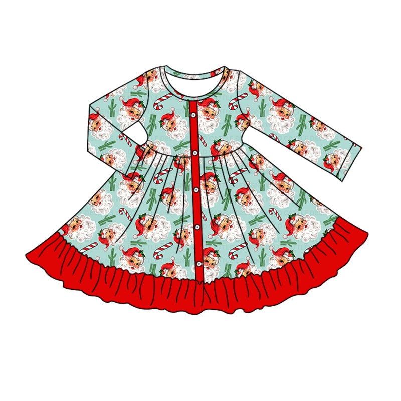 Baby Girls Christmas Santa Candy Cane Knee Length Dresses Preorder(moq 5)