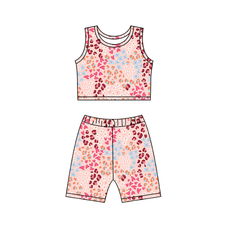 Baby Girls Summer Pink Leopard Top Biking Shorts Clothes Sets preorder (moq 5)
