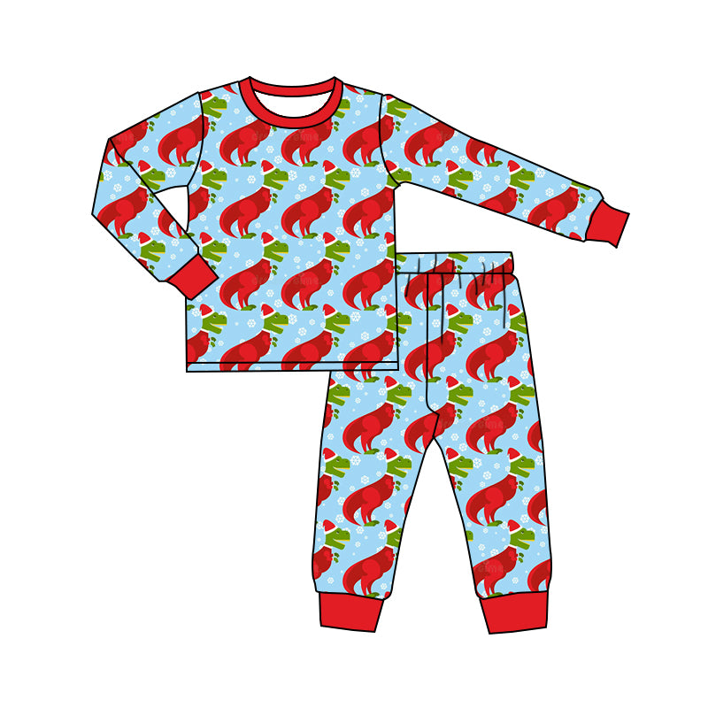 Baby Boys Dinosaur Hats Christmas Tops Pants Pajamas Clothing Sets Preorder(moq 5)