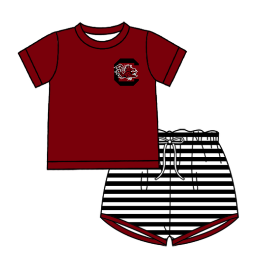 Preorder (moq 5)Baby Boys Red Bull C Top Stripe Shorts Team Clothes Sets