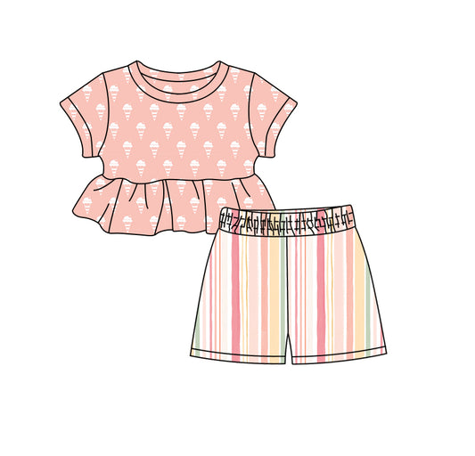 Preorder (moq 5)Baby Girls Popstick Top Stripes Shorts Clothes Sets