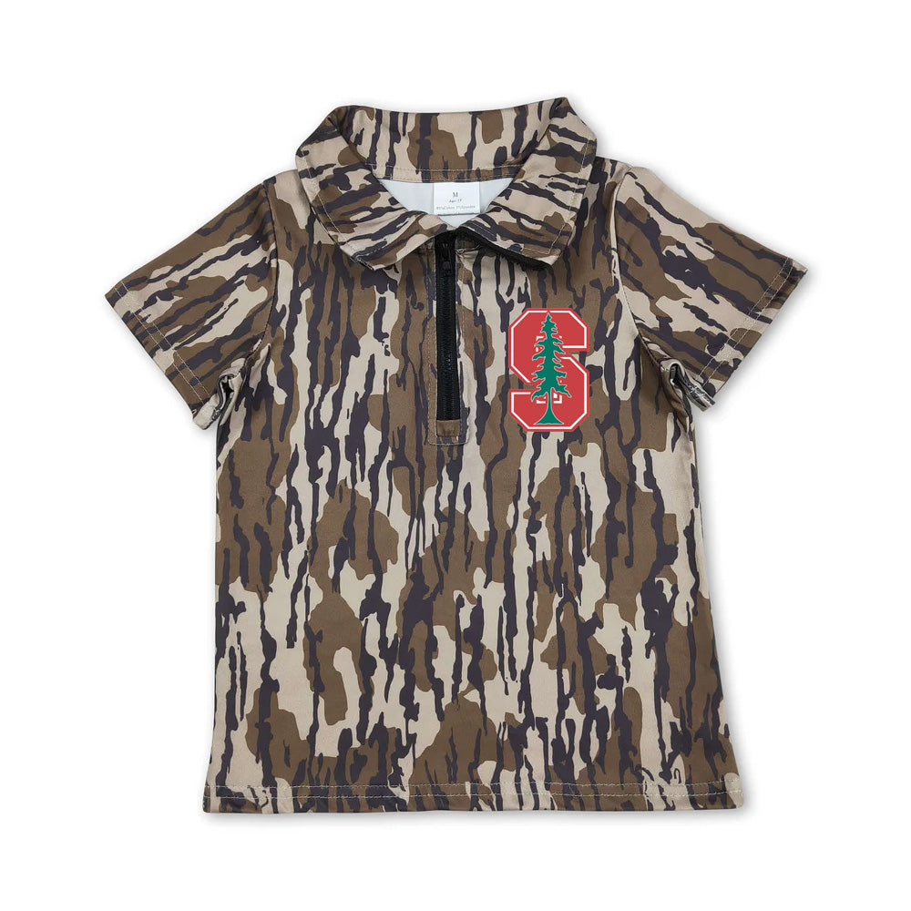 Preorder (moq 5)Baby Boys Olive Wood Camo Block S With Tree Team Zip Pullovers Top