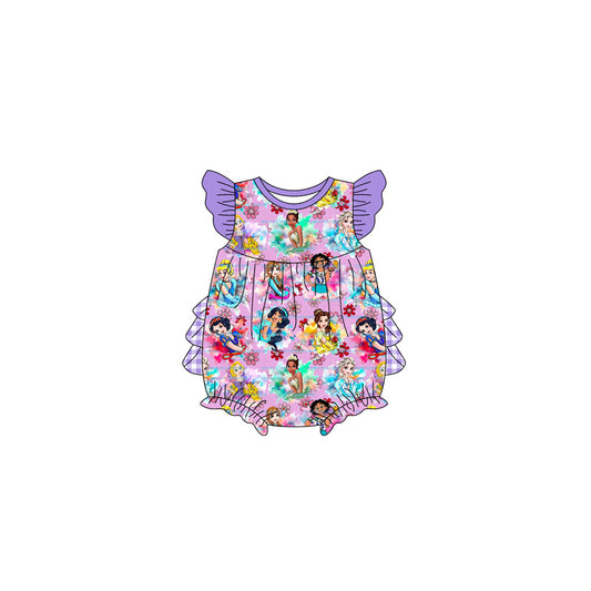 Preorder(moq 5)Baby Infant Girls Princess Purple Ruffles Rompers
