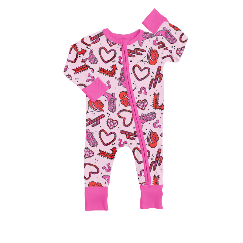 Baby Girls Long Sleeve Valentines Cactus Hearts Zip Rompers preorder(moq 5)