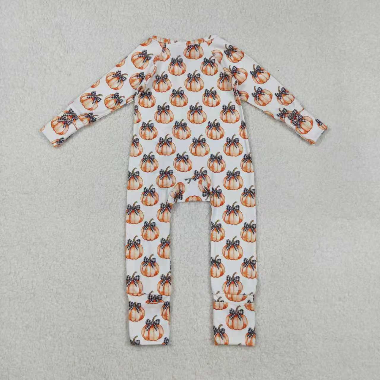 Sibling Baby Girls Bows Pumpkins Button Fal Pajamas Clothes Sets Zipper Footie Rompers