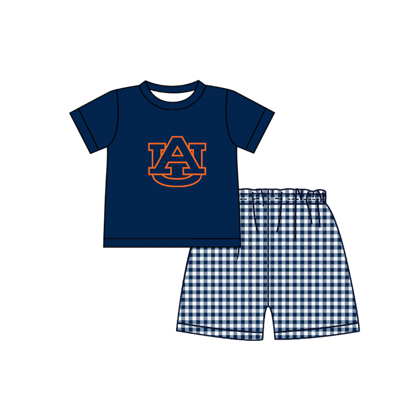 Preorder (moq 5)Baby Boys Navy Short Sleeve AU Top Checked Shorts Team Clothes Sets