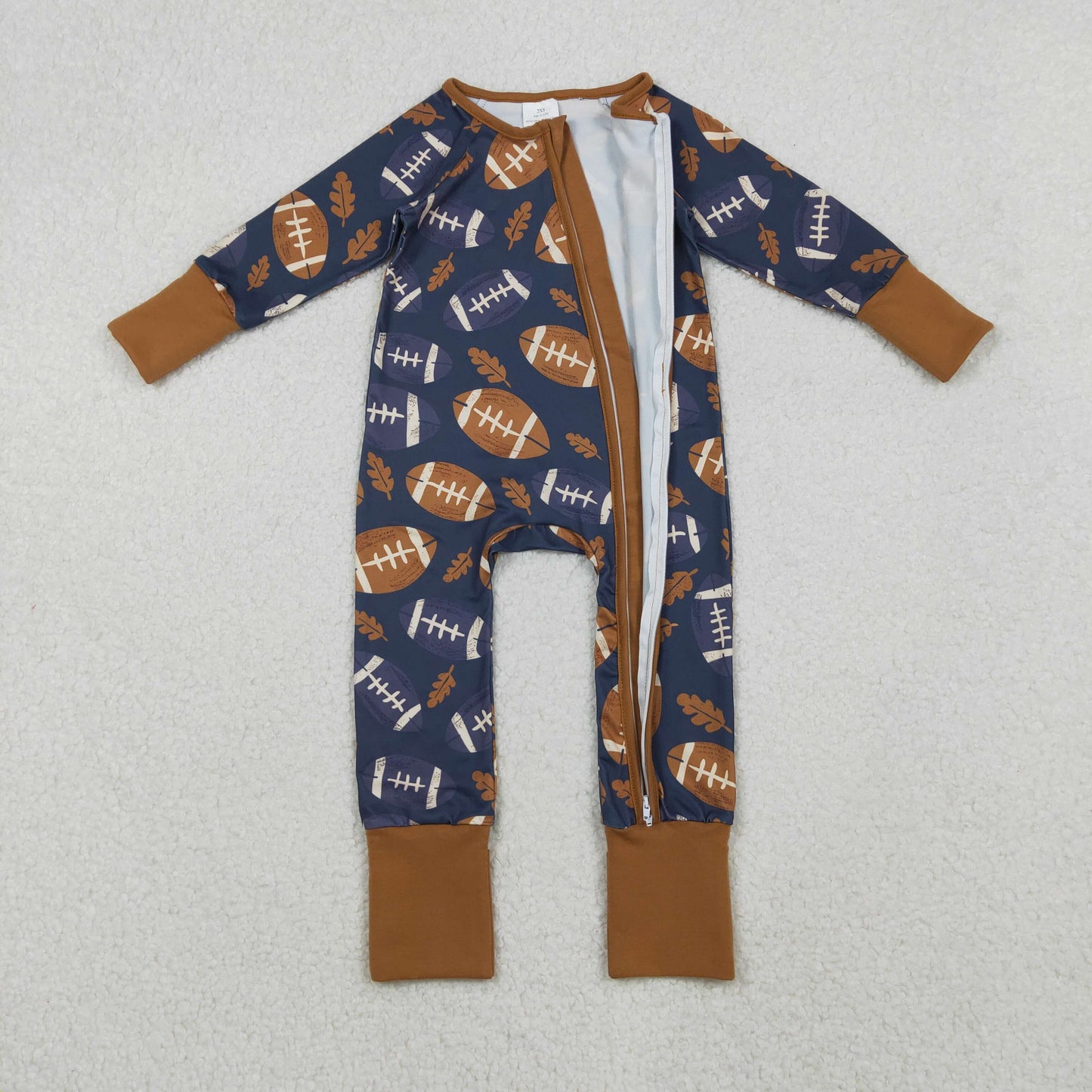 Baby Boys Leaves Footballs Fall Team Zipper Footie Rompers