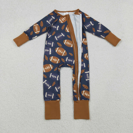 Baby Boys Leaves Footballs Fall Team Zipper Footie Rompers