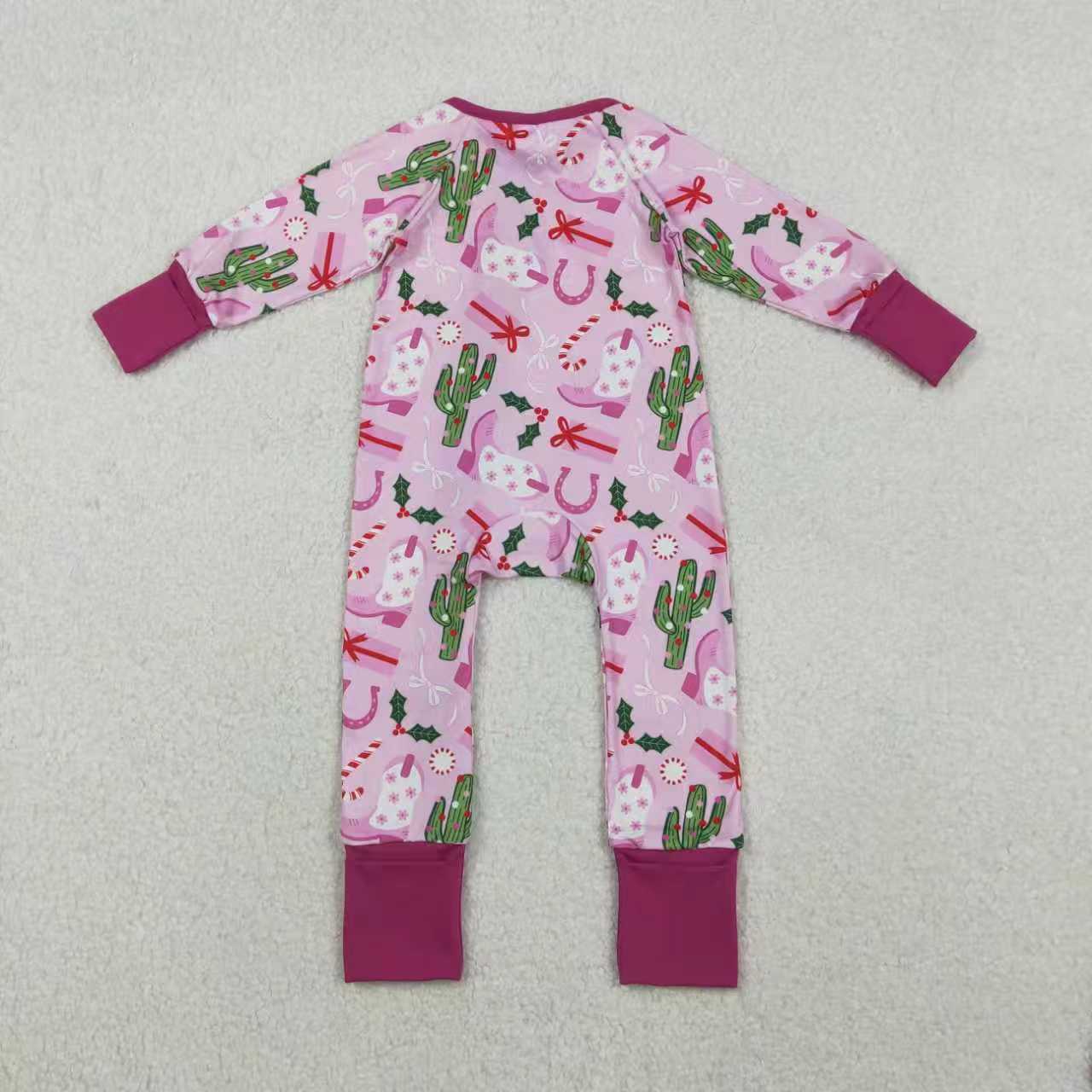 Sibling Baby Girls Boots Cactus Western Christmas Pants Pajamas Sets Zipper Rompers