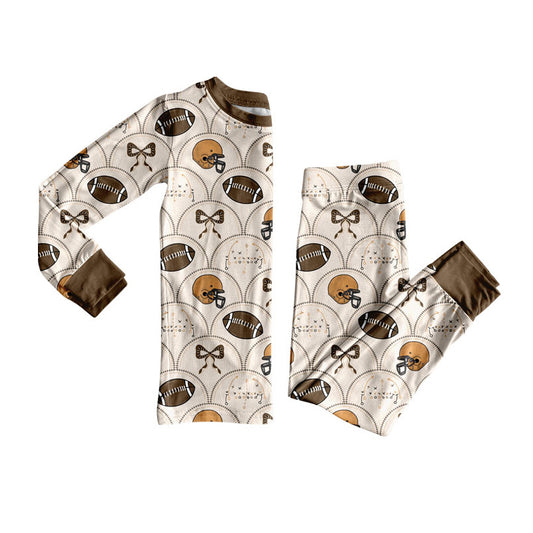 Preorder (moq 5)Baby Boys Footballs Bows Checked Top Pants Team Pajamas Sets