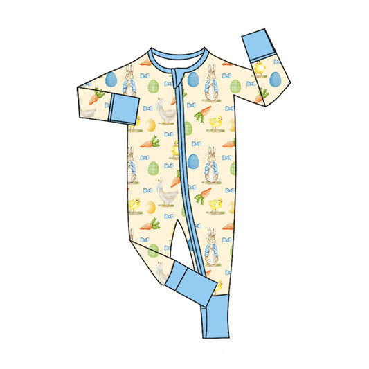 Preorder (moq 5) Baby Clothes Easter Bunny Chick Egg Duck Print Long Sleeve Zipper Baby Romper
