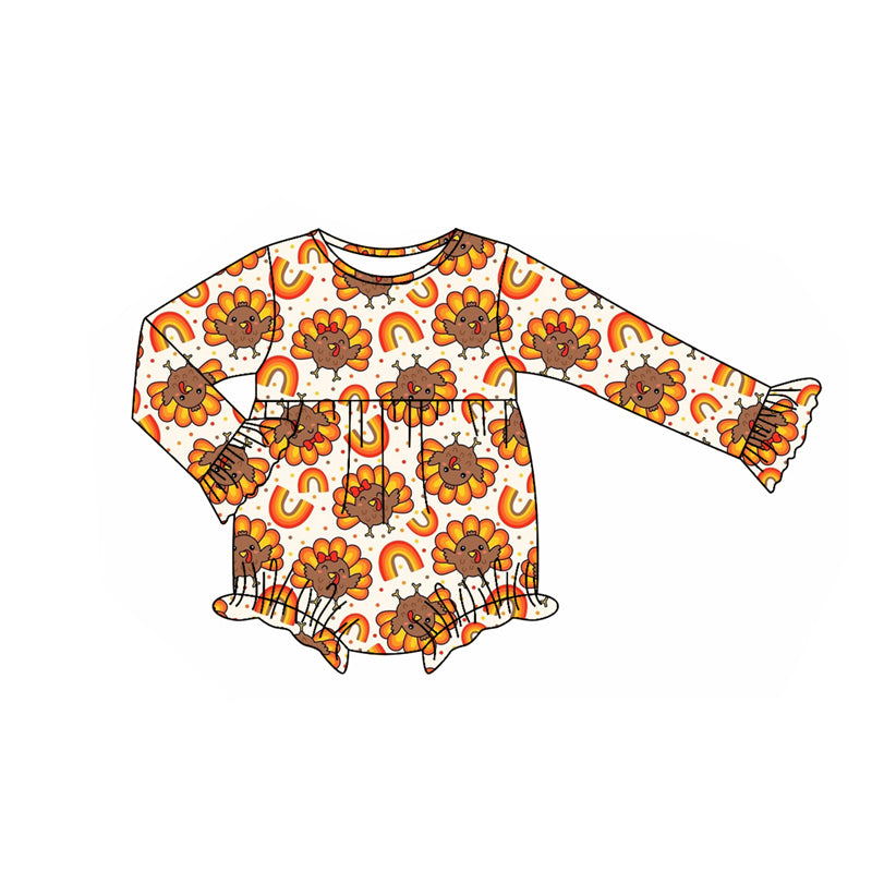 Preorder(moq 5)Baby Girls Turkey Rainbows Plaid Ruffle Rompers