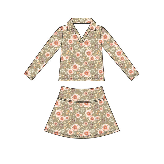 Preorder (moq 5)Baby Girls Long Sleeve Colorful Flowers Top Skirt Short Clothes Sets