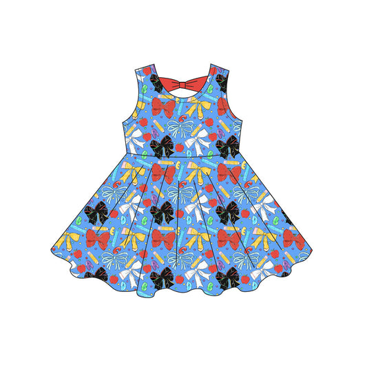 Preorder moq 5 Baby Girls Sleeveless Apples Pencils Back to School Knee Length Dresses