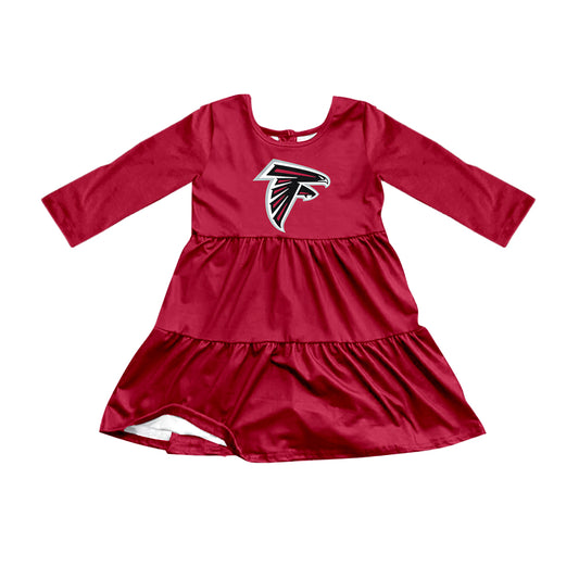 Preorder (moq 5)Baby Girls Red Long Sleeves Stripe Eagles Shorts Team Knee Length Dresses