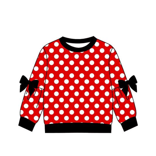 Preorder (moq 5)Baby Girls Bows Long Sleeve Red Polka Dots Cartoon T-shirts Top