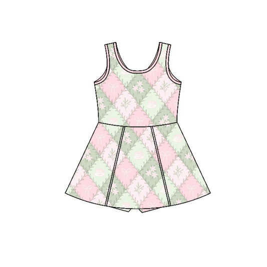 Preorder(moq 5) Baby Girls Bows Flowers Checked Shorts Knee Length Dresses