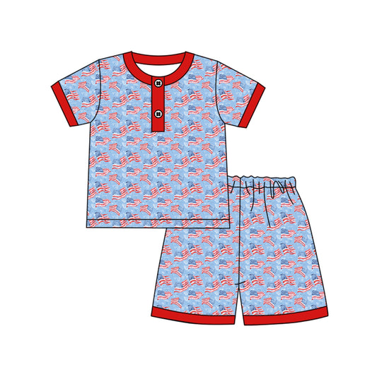 Preorder (moq 5)Baby Boys Flags 4th Of July Shirt Top Shorts Pajamas