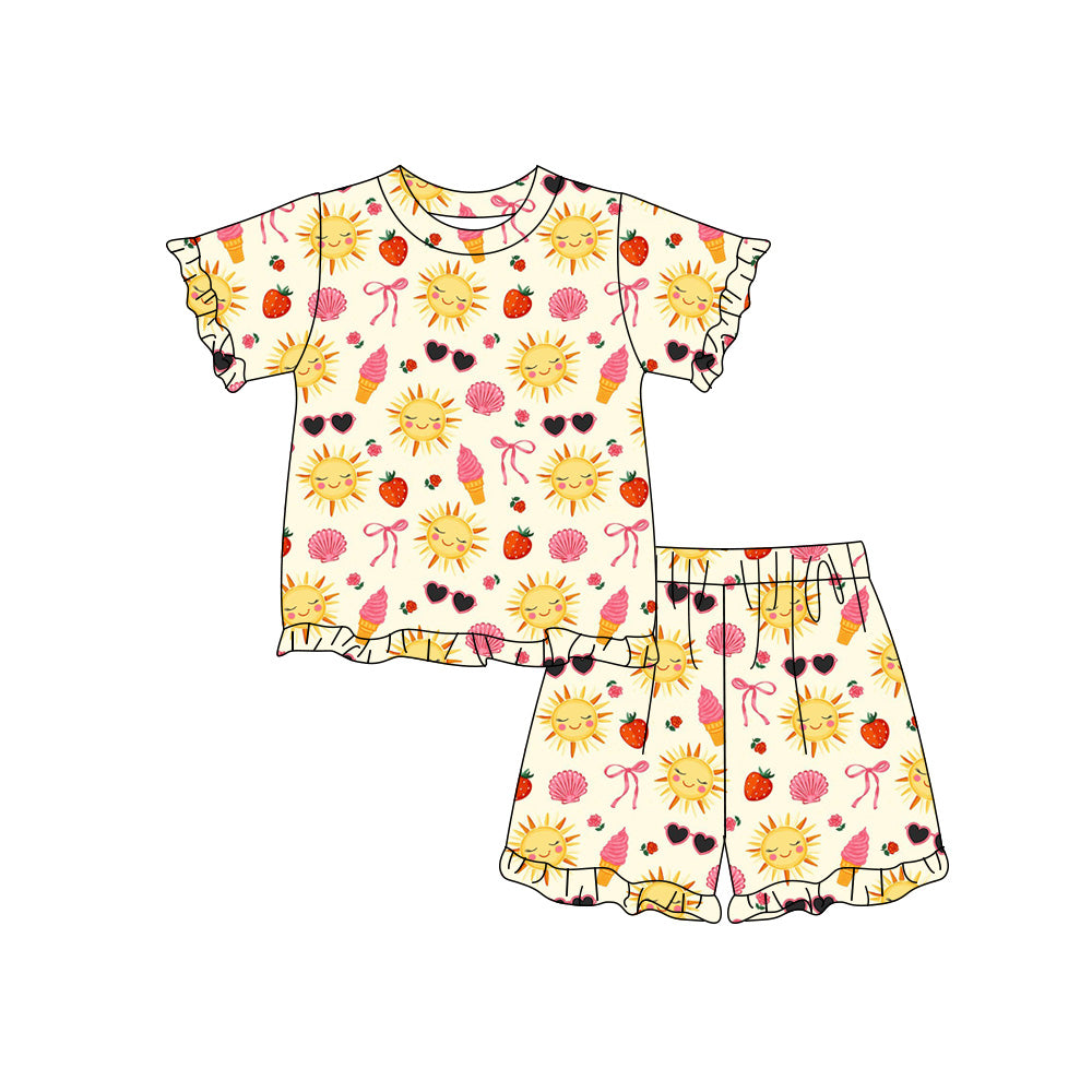 Preorder (moq 5)Baby Girls Strawberry Beach Top Ruffle Short Clothes Sets