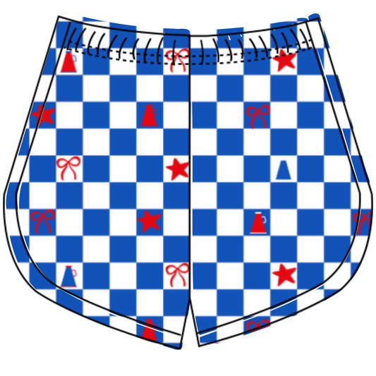 Preorder (moq 5)Baby Girls Blue White Checked Cheer Team Shorts Bottoms