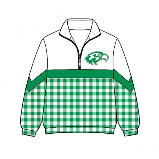 Preorder (moq 5)Baby Boys Green Checked Hawks Team Zip Pullovers Top