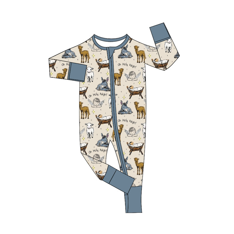 Preorder (moq 5)Baby Boys Blue Long Sleeves Ship Donkey Zipper Rompers