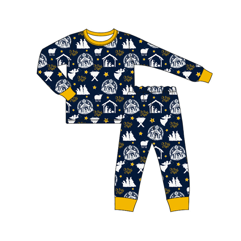 Preorder (moq 5)Baby Boys Black Long Sleeves Stars Nativity Top Pant Pajamas Set