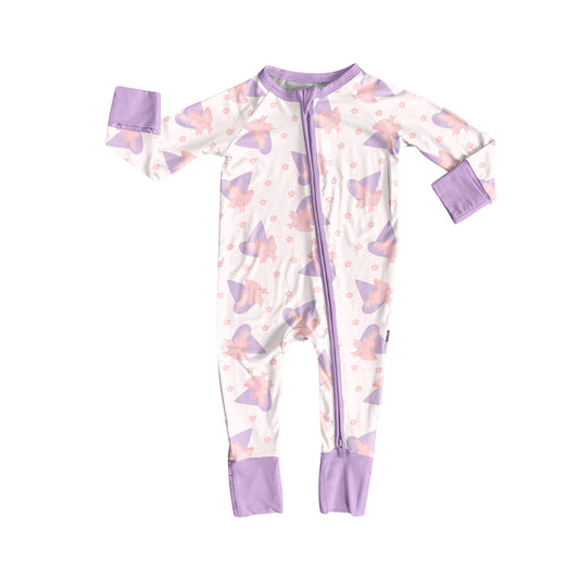 Preorder (moq 5)Baby Girls Long Sleeves Lavender Magic Hats Stars Zipper Pant Rompers