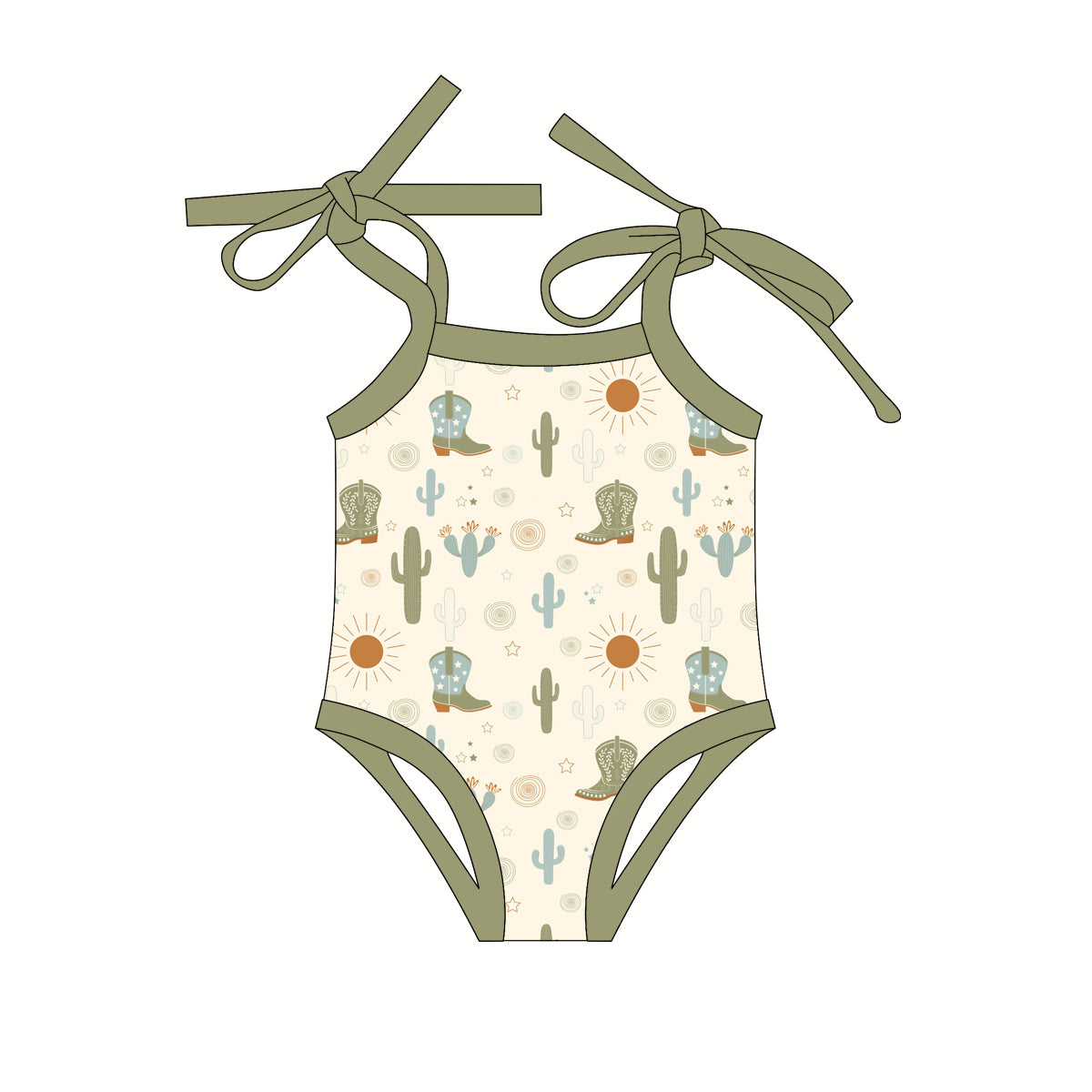 Preorder(moq 5)Baby Infant Girls Western Boots Cactus Straps Rompers