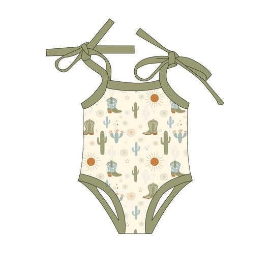 Preorder(moq 5)Baby Infant Girls Western Boots Cactus Straps Rompers