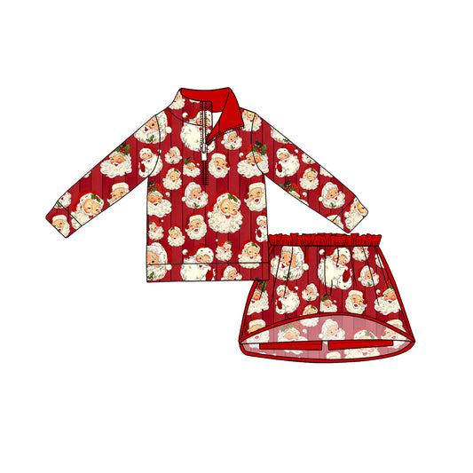 Preorder (moq 5)Baby Girls Santa Zip Pullovers Top Skirt Short Christmas Clothes Set