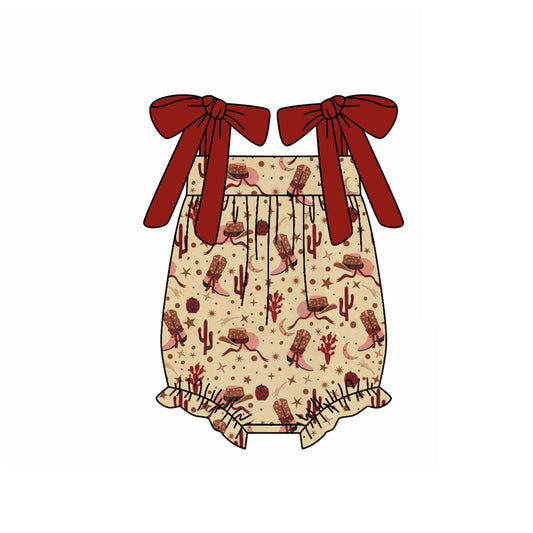 Preorder(moq 5)Baby Infant Girls Red Strap Cactus Boots Hats Summer Rompers