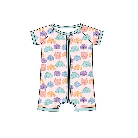 Preorder (moq 5)Baby Girls Colorful Dogs Plaid Zipper Shorts Rompers