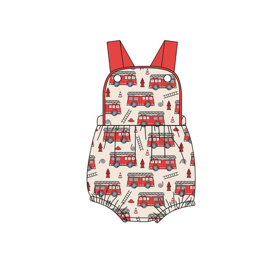 Preorder (moq 5)Baby Boys Strap Firetrucks Rompers
